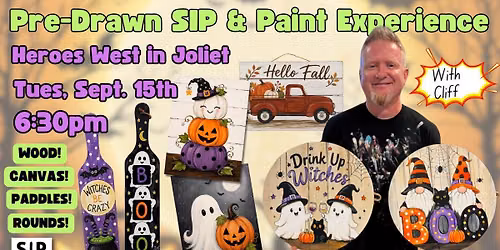 Pre-Drawn SIP & Paint Experience at Heroes West in Joliet | 100+ Designs | Sept. 15th | 6:30pm