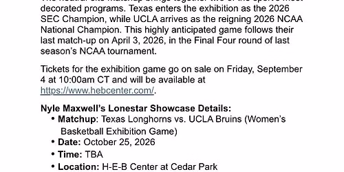 Lone Star Showcase - UCLA Bruins vs Texas Longhorns Womens Basketball at HEB Center at Cedar Park