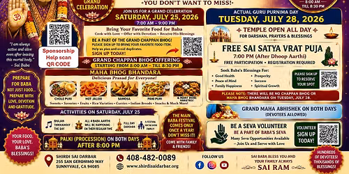 GURU PURNIMA 2026 Celebrate Like Never Before! Chappan Bhog \u2022 Maha Bhog Bhandara, Palki, Abhishek.