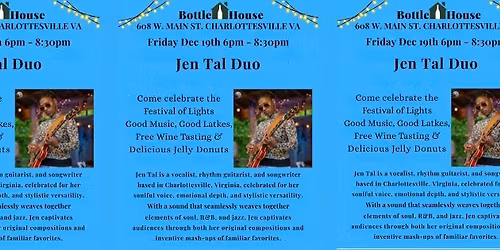 Jen Tal Duo Celebrating the Festival of Lights at Bottle House Friday Dec 19th 
