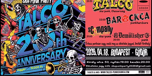 HELYSZ\u00cdN V\u00c1LTOZ\u00c1S! SKA-PUNK PARTY: TALCO \/ BARACKCA \/ SCOMPANY \/ 13DEM\u00d6LISHER87