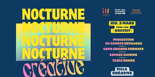 Nocturne Cr\u00e9ative : projections, gaming, expo, table ronde