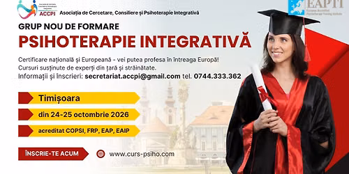 Formare in psihoterapie integrativa la Timisoara din octombrie 2026