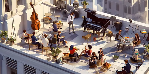 (VIET\u0172 NEB\u0116RA) Muzikinis piknikas ant stogo! "Dz\u016bkodelika" padebesiuos.