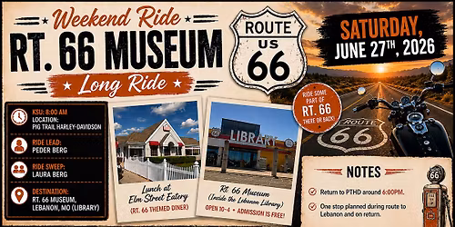 HOG2075 Weekend Ride: Rt. 66 Museum: Long Ride
