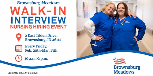 Brownsburg, IN: Brownsburg Meadows Walk-In Interview Nursing Hiring Event