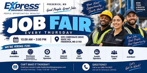 Express Frederick Weekly Job Fair | Now Hiring Multiple Positions
