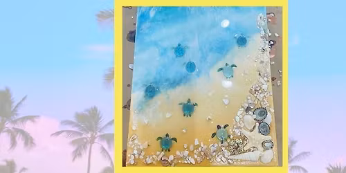 Mixed Media Resin Wave and Hatchling Painting