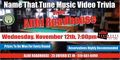 Name That Tune Music Video Trivia at the Alibi Roadhouse