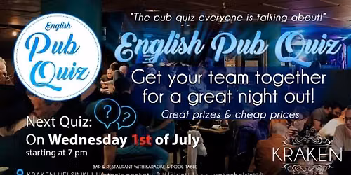 Pub Quiz In English, July 2026