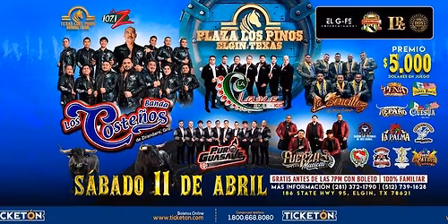 GRAN JARIPEO BAILE BANDA LOS COSTE\u00d1OS, LA CLAVE DE MEXICO, TORNEO DE TOROS EN PLAZA LOS PINOS DE ELGIN TEXAS