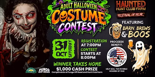 \ud83c\udf83\ud83d\udc7b Adult Halloween Costume Contest at Haunted Hunt Club Farm! \ud83c\udfc6