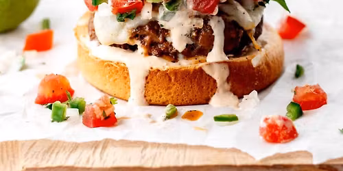 Queso Burgers with Pico de Gallo