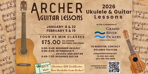Ukulele & Guitar Lessons w\\ Archer Guitar | Grand River Pickers Classroom