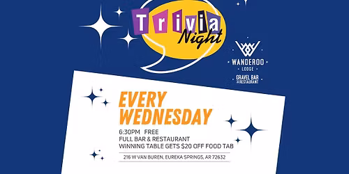 TIME CHANGE! Trivia Night at the Gravel Bar at Wanderoo Lodge