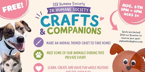 FREE Jr. Humane Society Program: Crafts & Companions