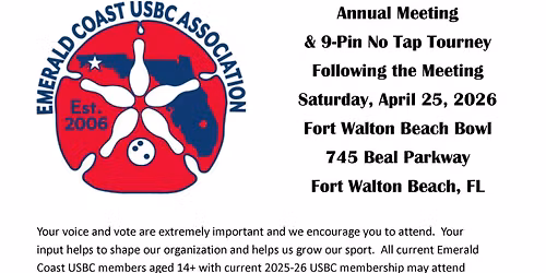 Emerald Coast USBC Association Annual Meeting & 9-Pin No Tap 