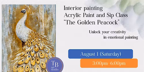 Interior painting Acrylic+texture+gold leaf \u201cThe Golden Peacock\u201d