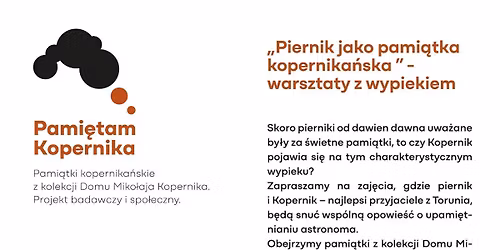 Piernik jako pami\u0105tka kopernika\u0144ska \u2013 warsztaty z wypiekiem w Muzeum Toru\u0144skiego Piernika