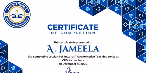 Certificates for Towards Transformative Teaching