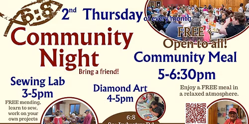 6:8 Community Night!! - Meal, Sewing, Diamond Painting