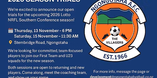 Ngongotaha AFC First Team and U23's trials
