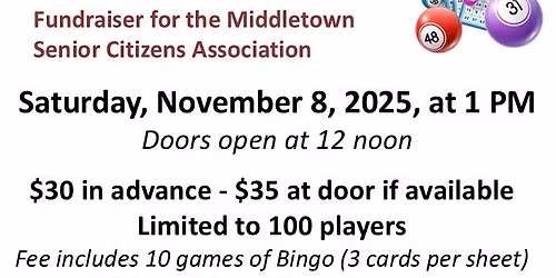 Middletown Senior Citizens Association Cash Fundraiser Bingo