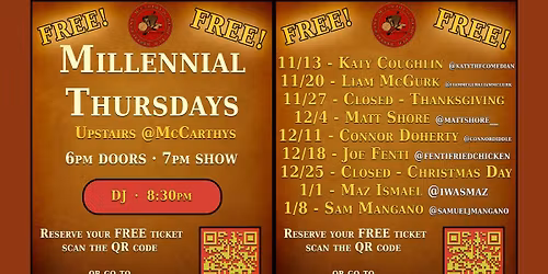 FREE After Work Thursdays - Millennials Social Upstairs @ McCarthy\u2019s
