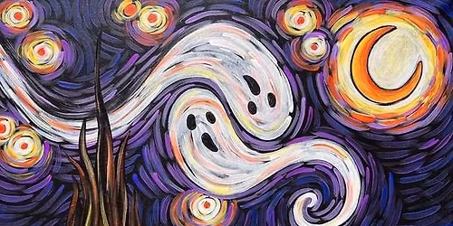 Come paint Van Gogh's Starry Night - Halloween II during our Halloween Black Light Party!