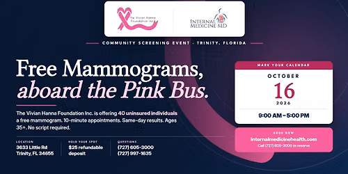 Free Mammograms with The Vivian Hanna Foundation & The Pink Bus