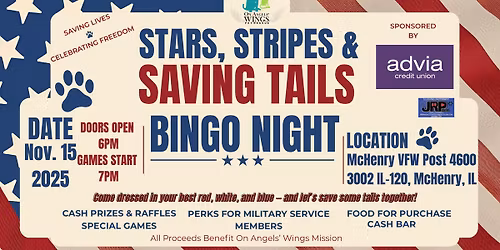 Stars, Stripes, & Saving Tails Bingo Night Fundraiser for On Angels\u2019 Wings Pet Rescue