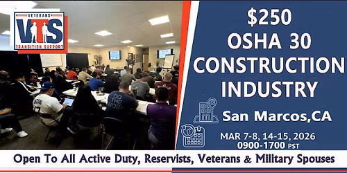 $250 OSHA 30 hr Construction Safety Live Instruction 03\/7-8 &  14-15 2026
