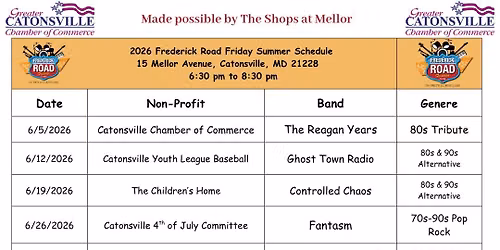 Frederick Road Fridays -Catonsville Free Summer Concert Series with Mia Samone & Friends (R&B\/Soul)