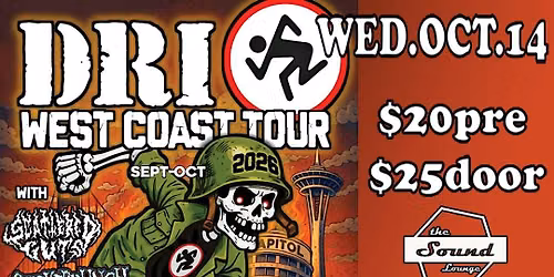 D.R.I. is coming to The Sound Lounge! SCATTERED GUTS and SUCKERPUNCH open!