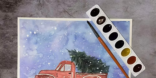Watercolor Basics-for ages 10 and up-Let's paint a holiday red truck