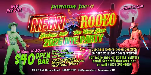 Panama Joes OPEN BAR New Years Eve 2026