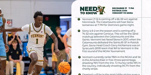 Siena Saints vs. Vermont Catamounts