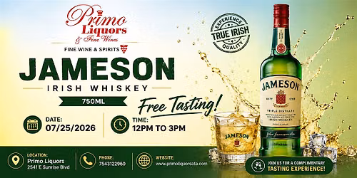 Free Jameson Irish Whiskey Tasting at Primo Liquors A1A