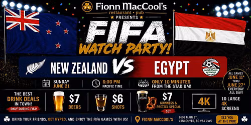 FIFA World Cup Watch Party \u2013 June 21 | New Zealand vs Egypt