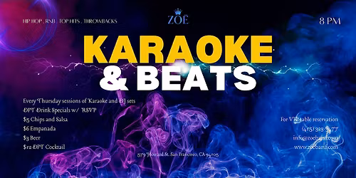 KARAOKE & BEATS:  BOGO Drink Special w\/ rsvp!