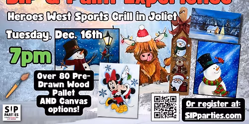 Pre-Drawn SIP & Paint Experience! Heroes West Sports Grill in Joliet. 