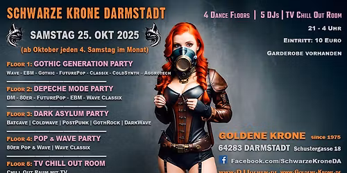 Schwarze Krone Darmstadt - auf 4 Floors ab 21 Uhr (ab Oktober jeden 4. Samstag im Monat)