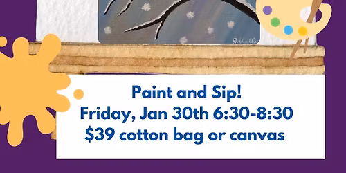 Winter Blue Bird Paint Night! $39 Paint and Sip! Paint a Canvas or Tote Bag