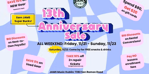 JAMS Music 13th Anniversary Sale!