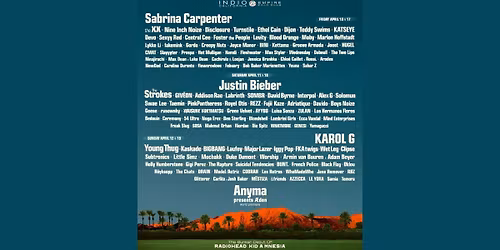 Coachella 2026 Weekend 2: Sabrina Carpenter  Justin Bieber & Karol G - 3 Day Pass