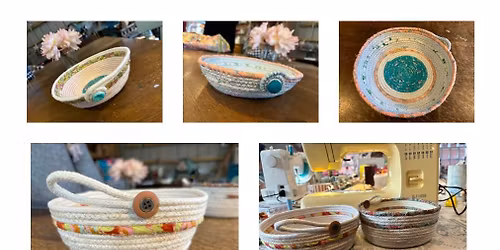 Coil Rope Pots with wrapped fabric On The Sewing Machine 