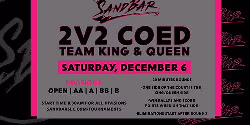 2v2 Coed Team King\/Queen Tournament - SandBar SLC