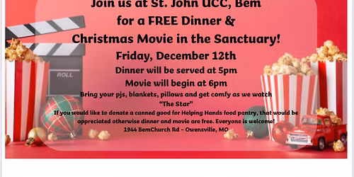 Free dinner and kids Christmas movie night