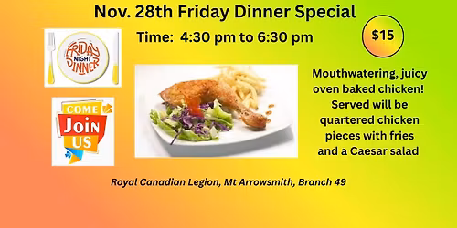 Weekly Friday Night Dinner Special at Branch 49 - Parksville Legion