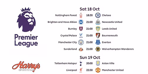 The English Premier League - "LIVE" at Harrys this Weekend